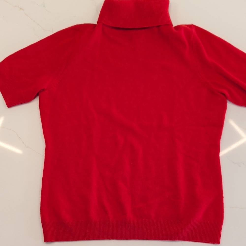Neiman Marcus 100% Cashmere Sz M Vibrant Red Cowl Turtle Neck Sweater Women's - Picture 4 of 10